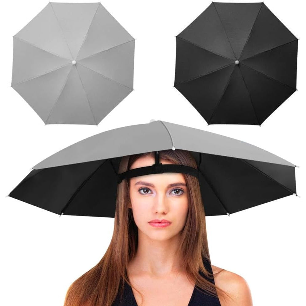Umbrela de Cap pentru Pescuit si Drumetii, Protectie UV si Ploaie, Banda Elastica Reglabila, Cadru Otel, 8 Spite, Diametru 69 cm, Negru