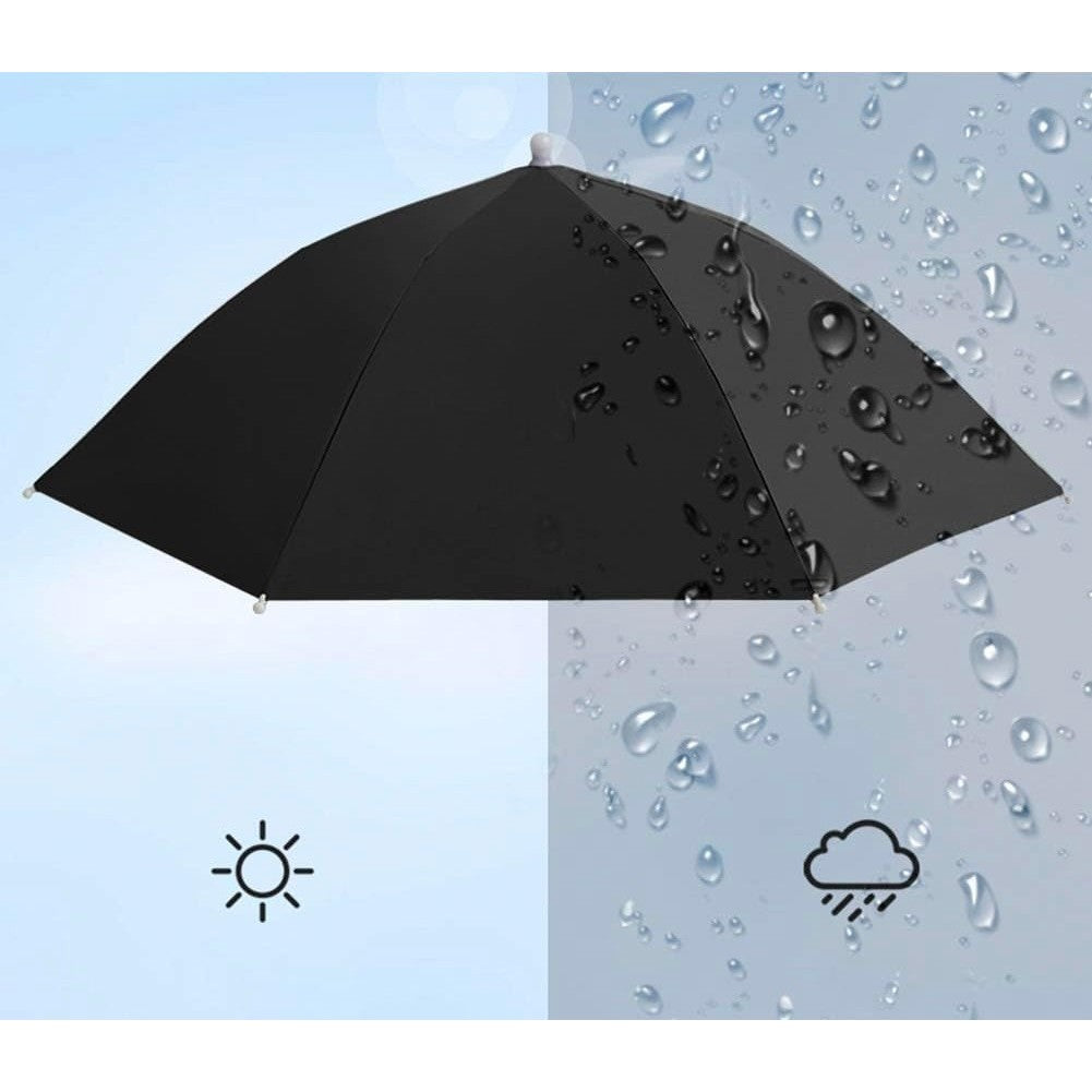 Umbrela de Cap pentru Pescuit si Drumetii, Protectie UV si Ploaie, Banda Elastica Reglabila, Cadru Otel, 8 Spite, Diametru 69 cm, Negru