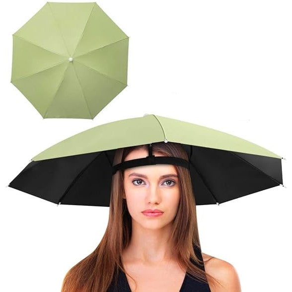 Umbrela De Cap Pentru Pescuit Si Drumetii, Protectie UV Si Ploaie, Banda Elastica Reglabila, Cadru Otel, Diametru 69 cm, Verde Matcha