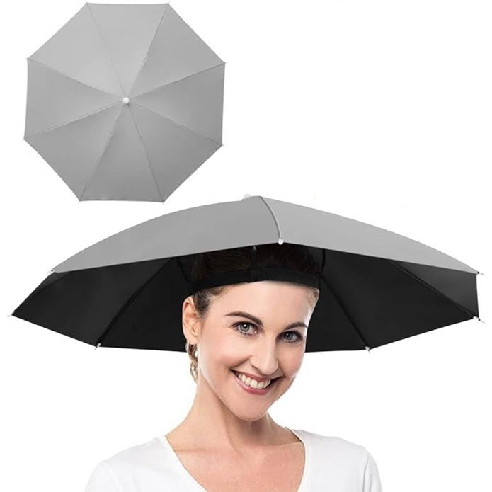 Umbrela de Cap pentru Pescuit si Drumetii, Protectie UV si Ploaie, Cadru Otel cu 8 Spite, Banda Elastica Reglabila, Tesatura Vinil, Diametru 69 cm, Gri