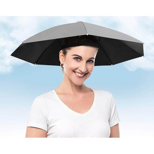 Umbrela de Cap pentru Pescuit si Drumetii, Protectie UV si Ploaie, Cadru Otel cu 8 Spite, Banda Elastica Reglabila, Tesatura Vinil, Diametru 69 cm, Gri