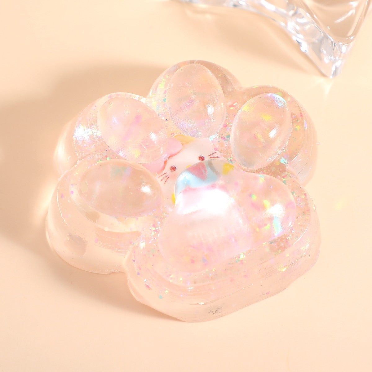 Jucarie Antistres Squishy, Model Labuta de Pisica Cat Paw, Revenire Lenta, Material TPR Moale, Transparent, 6.5 x 7 cm, 62 g