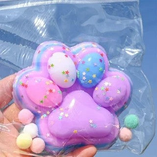 Jucarie Antistres Squishy Cat Paw, Model Labuta de Pisica cu Revenire Lenta, Squeeze Pinch Family, Textura Moale, 12.5x10.5 cm, 220g, Albastru Multicolor
