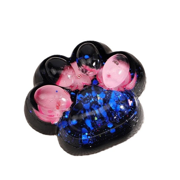 Jucarie Antistres Squishy, Model Labuta de Pisica Cat Paw, Revenire Lenta, Material TPR Moale, 6.5 x 6 cm, Negru cu Insertii Meduze