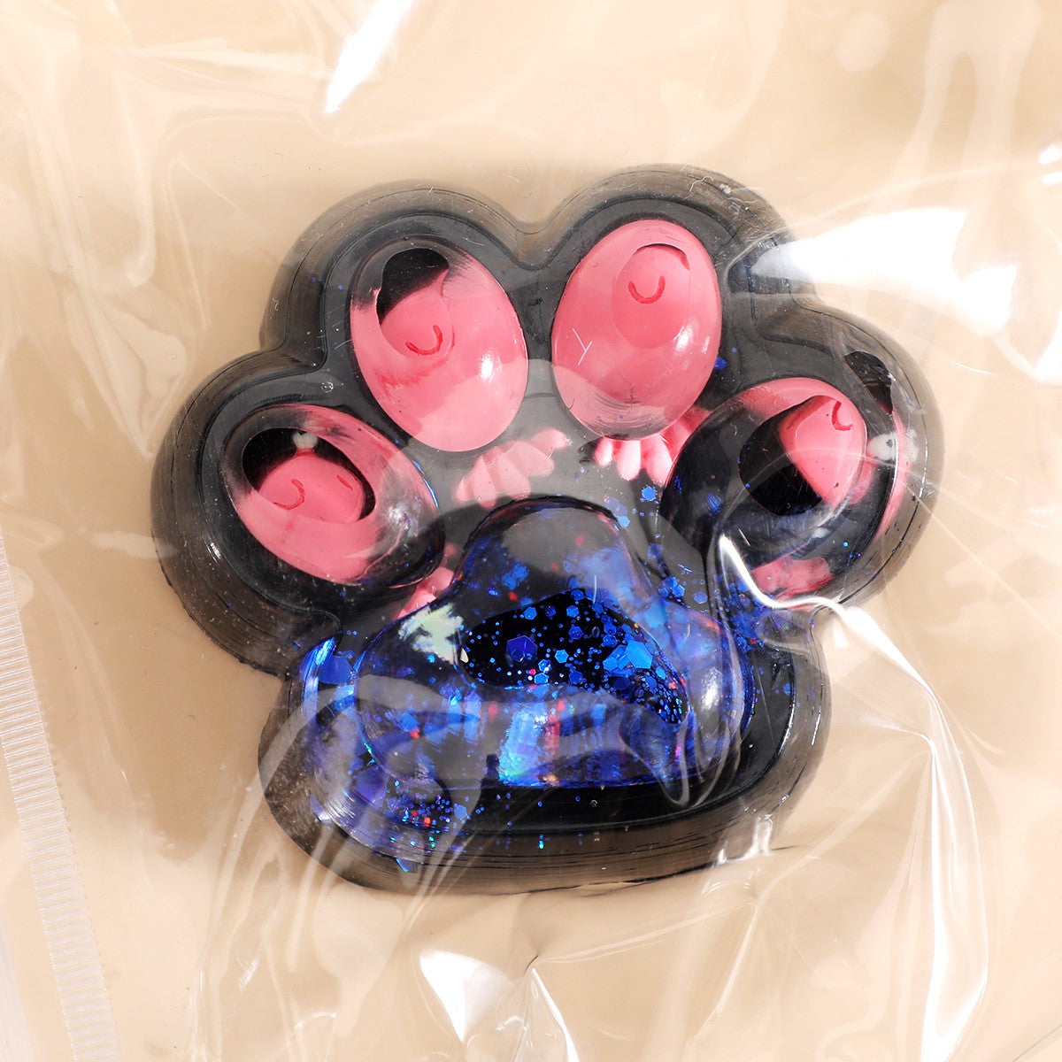 Jucarie Antistres Squishy, Model Labuta de Pisica Cat Paw, Revenire Lenta, Material TPR Moale, 6 x 6.5 cm, Negru cu Insertii Pestisori