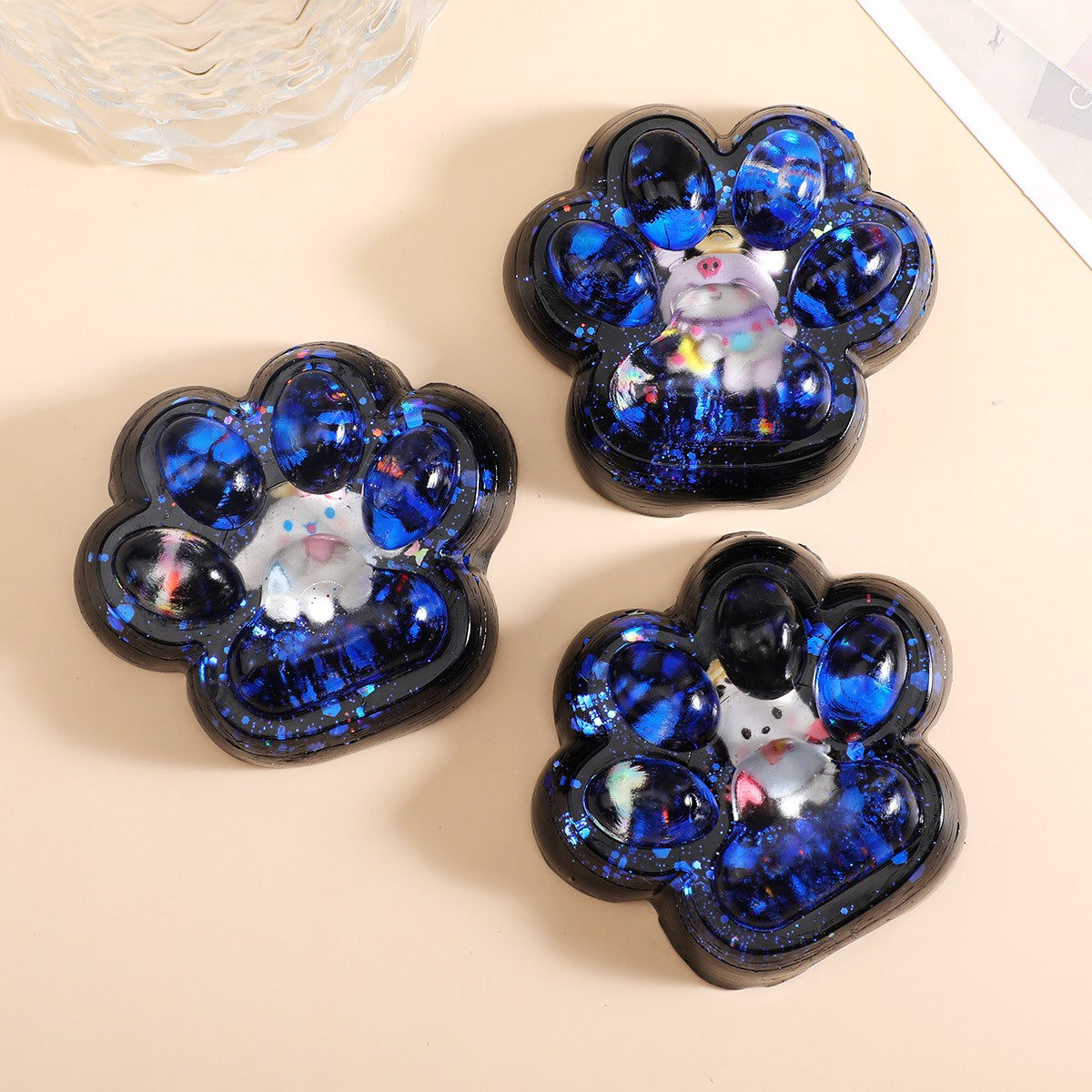 Jucarie Antistres Squishy, Model Labuta de Pisica Cat Paw, Revenire Lenta, Material TPR Flexibil, 6.5 x 6 cm, Negru cu Insertii, 1 Bucata
