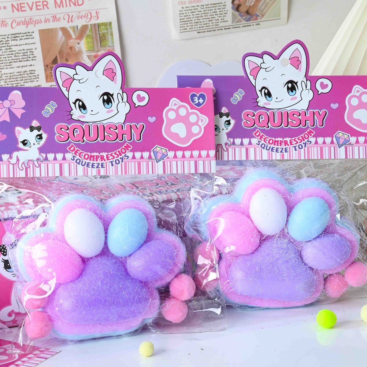 Jucarie Antistres Squishy Labuta de Pisica, Revenire Lenta, Material Moale Tip Squeeze Pinch, 220g, 12.5 x 10.5 cm, Mov