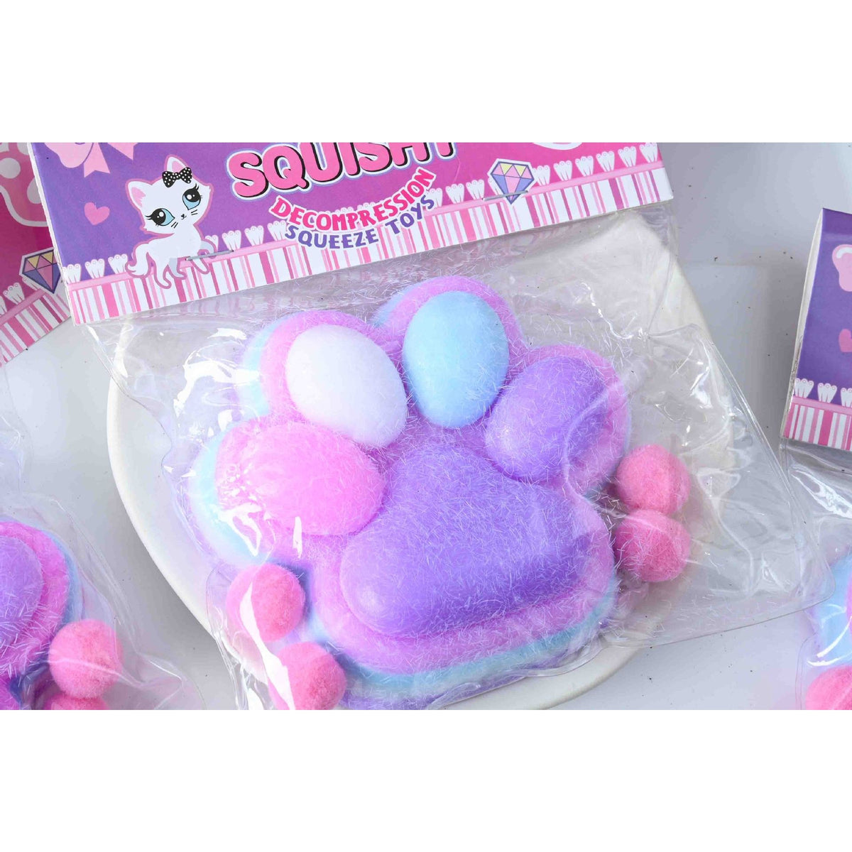 Jucarie Antistres Squishy Labuta de Pisica, Revenire Lenta, Material Moale Tip Squeeze Pinch, 220g, 12.5 x 10.5 cm, Mov