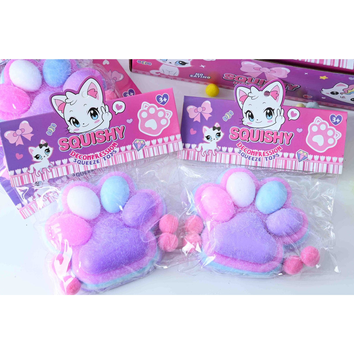 Jucarie Antistres Squishy Labuta de Pisica, Revenire Lenta, Material Moale Tip Squeeze Pinch, 220g, 12.5 x 10.5 cm, Mov