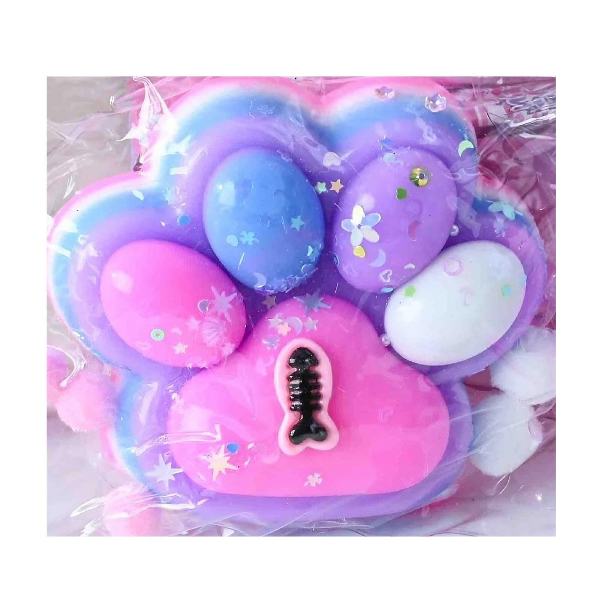Jucarie Antistres Squishy Model Labuta de Pisica cu Pestisor, Textura Moale cu Revenire Lenta, Squeeze Pinch Family, 220g, 12.5 x 10.5 cm, Roz-Multicolor