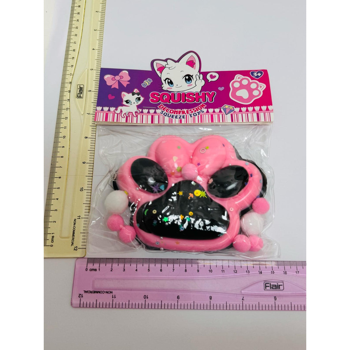 Jucarie Antistres Squishy Pinch Family, Model Labuta de Pisica cu Stelute, Textura Moale cu Revenire Lenta, Material Elastic, 12 cm, 220g, Roz/Negru