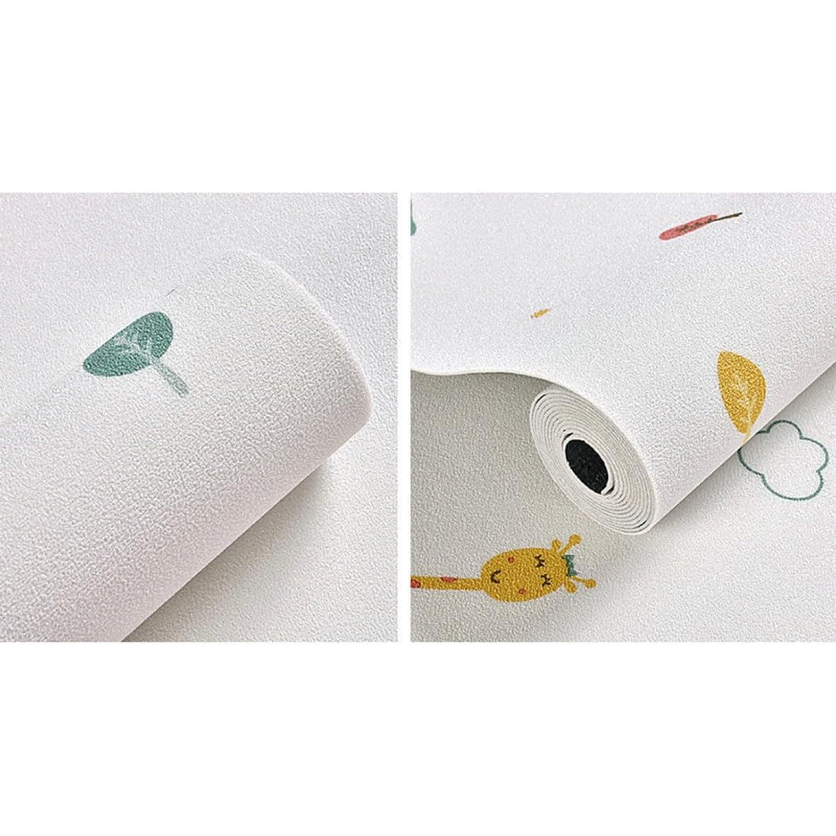Tapet Autoadeziv Rola pentru Perete, Panou Decorativ Izolant Termic si Fonic, Spuma XPE si Panza, Model Girafa si Elefant, 10 m x 50 cm, Grosime 2.5 mm, Multicolor