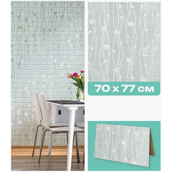 Tapet 3D Autoadeziv, Panouri Decorative Perete Impermeabile, Design Frunze Argintii, PVC, Set 10 Placi, 70 x 77 cm, Suprafata 5.3 mp, Gri
