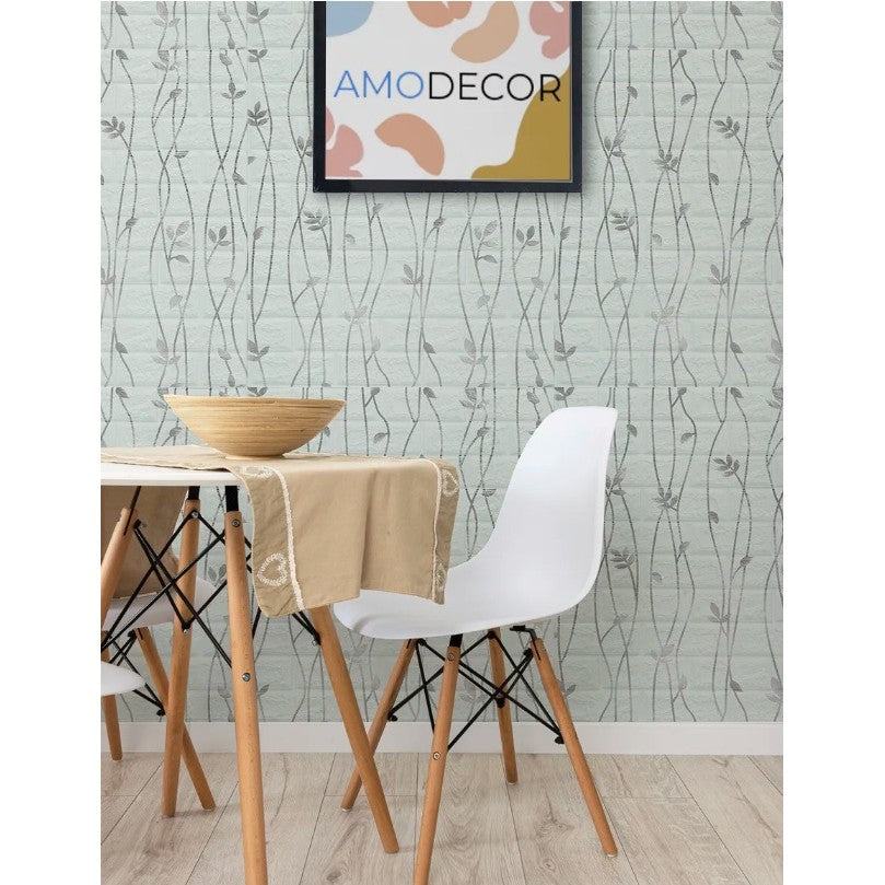 Tapet 3D Autoadeziv, Panouri Decorative Perete Impermeabile, Design Frunze Argintii, PVC, Set 10 Placi, 70 x 77 cm, Suprafata 5.3 mp, Gri