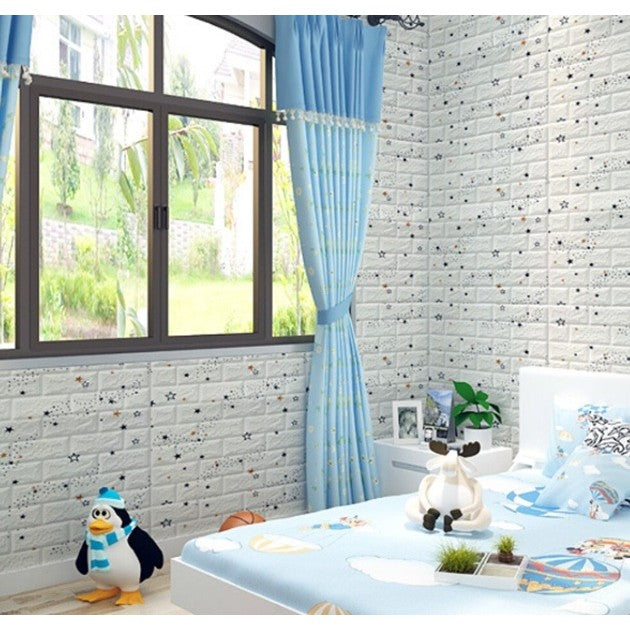 Set 10 Placi Tapet 3D Autoadeziv, Panouri Perete Impermeabile si Izolante, Design Stelute Curcubeu, Material PVC, 70 x 77 cm, Suprafata 5.3 mp, Alb