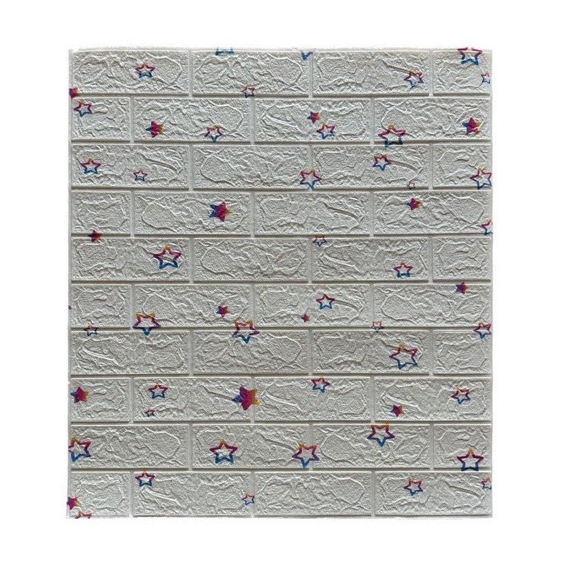 Set 10 Placi Tapet 3D Autoadeziv, Panouri Perete Impermeabile si Izolante, Design Stelute Curcubeu, Material PVC, 70 x 77 cm, Suprafata 5.3 mp, Alb