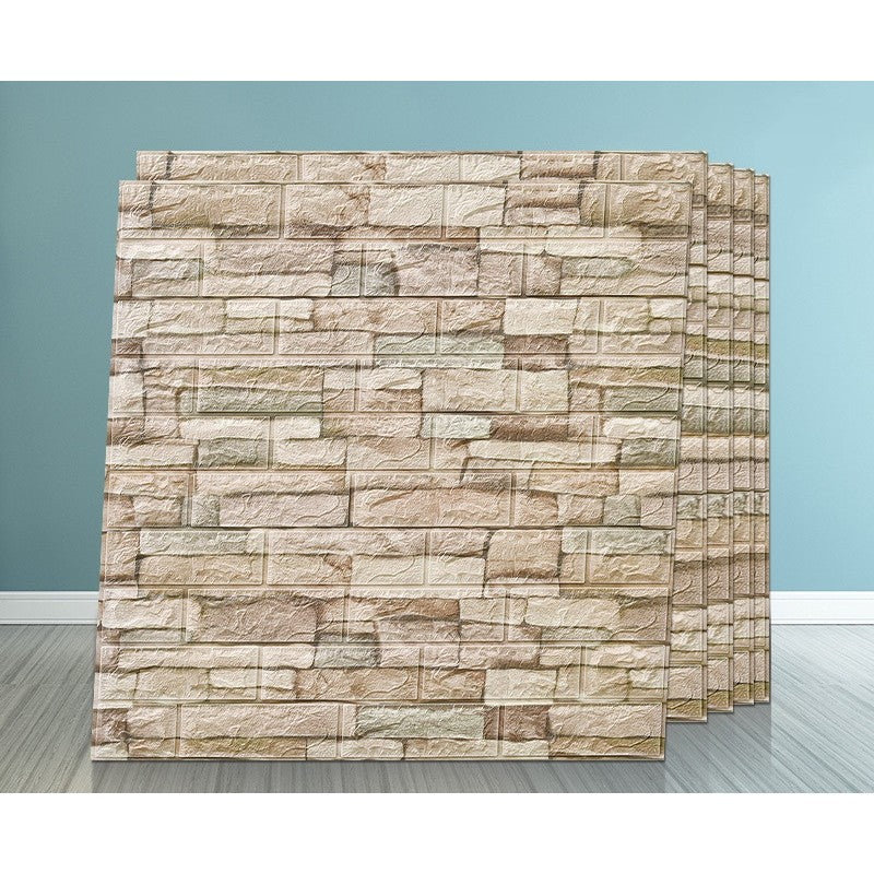 Tapet Autocolant 3D, Placi Autoadezive Model Piatra, PVC Impermeabil, Izolatie Fonica si Termica, Set 10 Bucati, 70 x 77 cm, Grosime 2.5 mm, Suprafata 5.3 mp, Crem