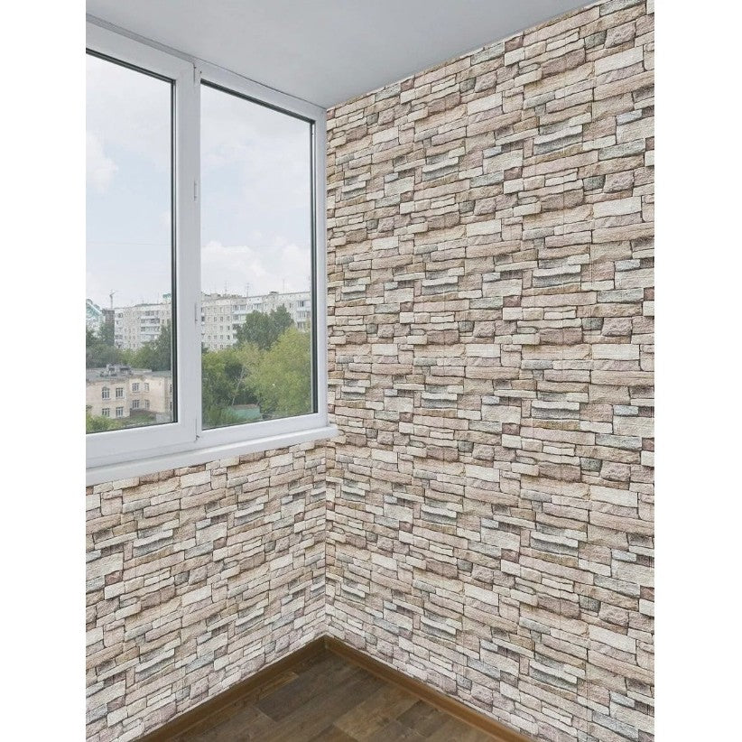 Tapet Autocolant 3D, Placi Autoadezive Model Piatra, PVC Impermeabil, Izolatie Fonica si Termica, Set 10 Bucati, 70 x 77 cm, Grosime 2.5 mm, Suprafata 5.3 mp, Crem