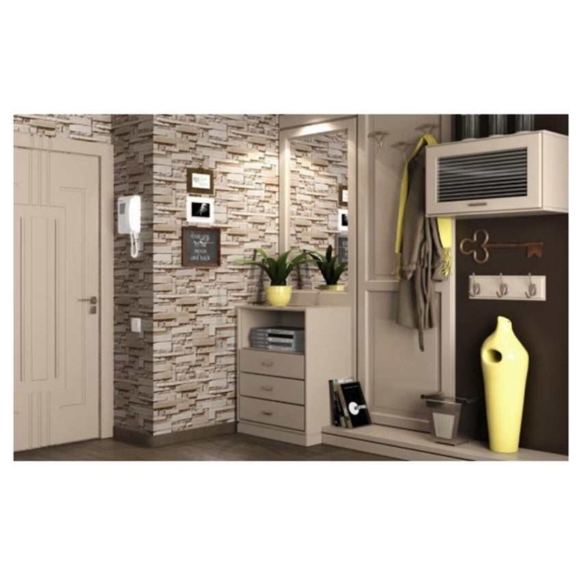 Set 10 Placi Tapet 3D Autoadeziv, Model Piatra, Impermeabil si Izolant Fonic, Material PVC, 70 x 77 cm, Grosime 2.5 mm, Acoperire 5.3 mp, Bej