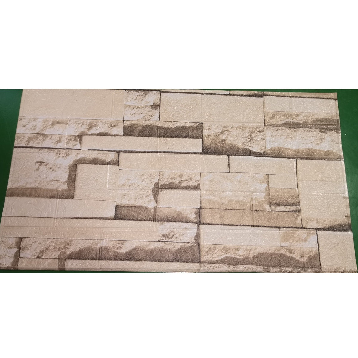 Set 10 Placi Tapet 3D Autoadeziv, Model Piatra, Impermeabil si Izolant Fonic, Material PVC, 70 x 77 cm, Grosime 2.5 mm, Acoperire 5.3 mp, Bej