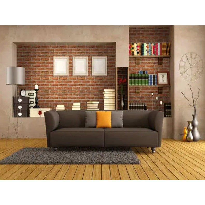 Tapet 3D Autoadeziv, Model Caramida, Set 10 Placi Impermeabile, Izolant Fonic si Termic, PVC, 70 x 77 cm, Grosime 2.5 mm, Suprafata 5.3 mp, Maro