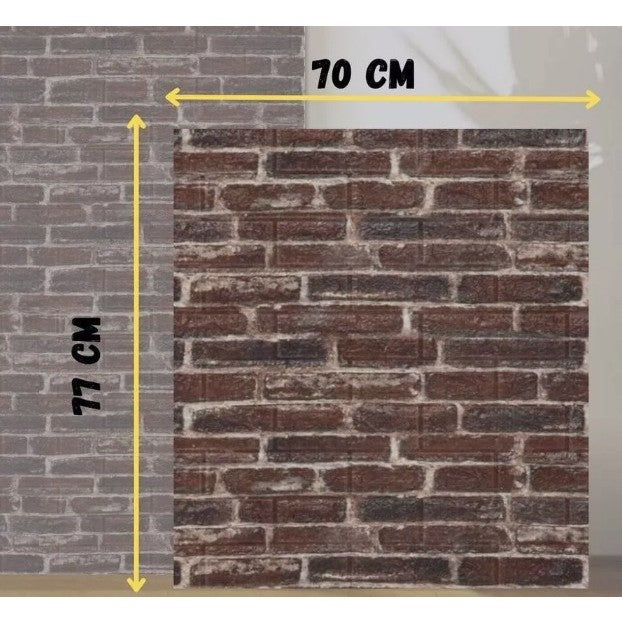 Tapet 3D Autoadeziv, Panouri Perete Impermeabile cu Model Caramida, Placi PVC Izolante Termic si Fonic, 70 x 77 cm, 4 mm Grosime, Set 10 Bucati, 5.3 mp, Rosu Caramiziu