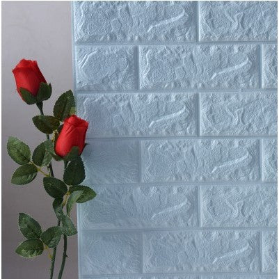 Set 10 Placi Tapet 3D Autoadeziv, Model Caramida, Impermeabil si Termoizolant, PVC, 70 x 77 cm, Grosime 3.5 mm, Suprafata 5.3 mp, Albastru Deschis