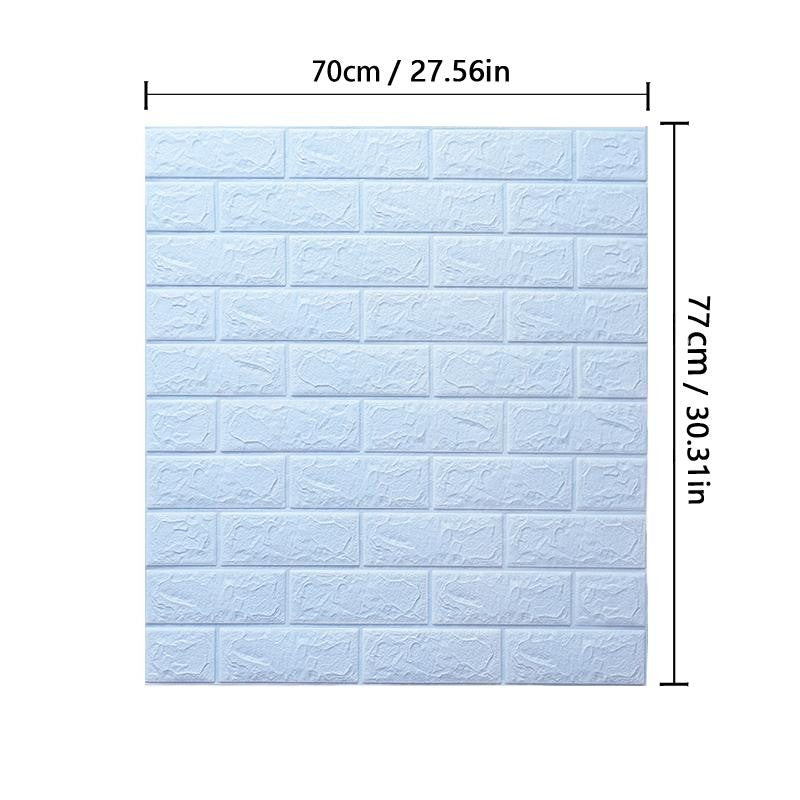 Set 10 Placi Tapet 3D Autoadeziv, Model Caramida, Impermeabil si Termoizolant, PVC, 70 x 77 cm, Grosime 3.5 mm, Suprafata 5.3 mp, Albastru Deschis