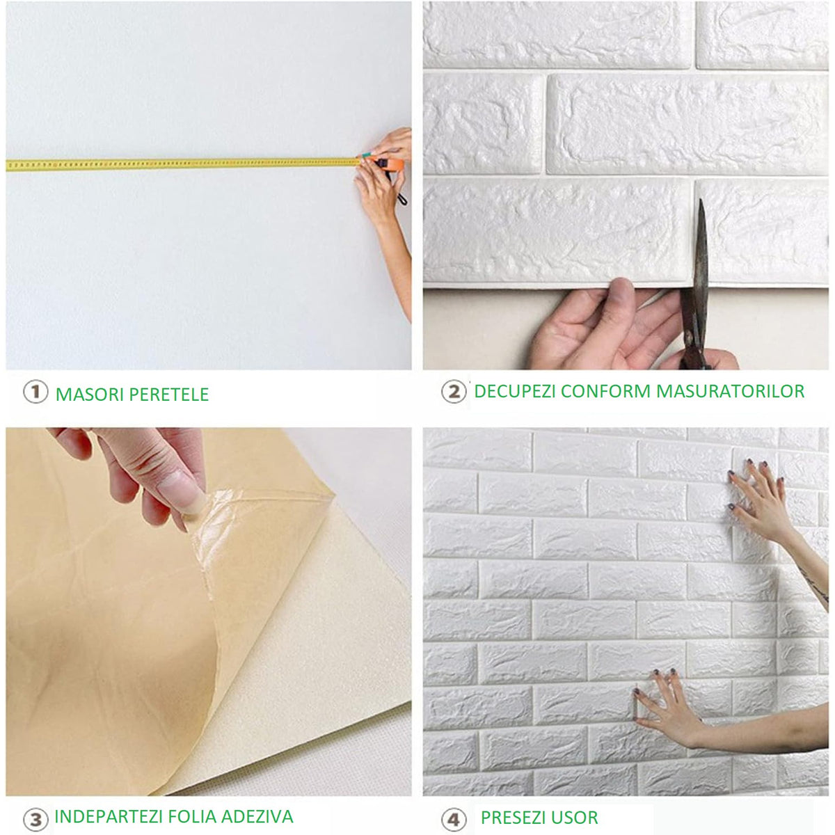 Tapet 3D Autoadeziv, Panouri Decorative Perete, Model Caramida, Impermeabil si Izolant Fonic, Material PVC, 70 x 77 cm, 3.5 mm Grosime, Set 10 Bucati, 5.3 mp, Gri