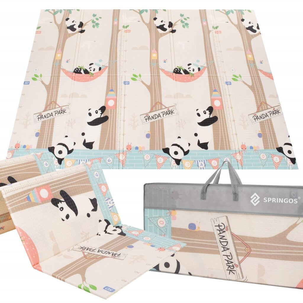 Covoraș de Joacă pentru Copii și Bebelusi, Pliabil, cu 2 Fețe, Impermeabil și Antiderapant, Spumă XPE și PE, Model Panda/Party, 180 x 200 x 1 cm
