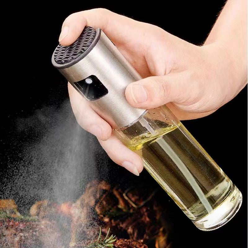 Pulverizator Ulei si Otet, Dozator Reincarcabil pentru Gatit, Spray Fin, Sticla si Otel Inoxidabil, 100 ml, Argintiu, 18.3 x 4.3 cm