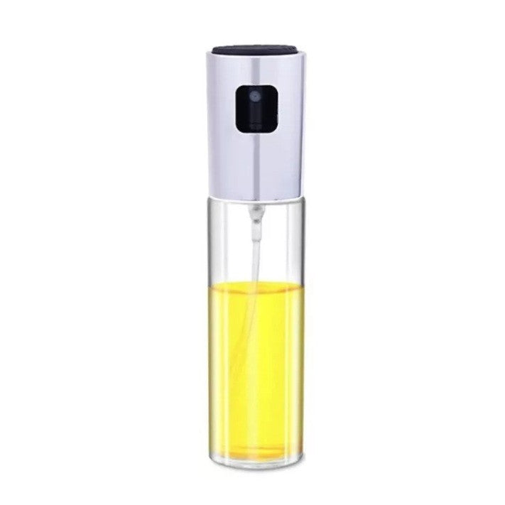 Pulverizator Ulei si Otet, Dozator Reincarcabil pentru Gatit si Salate, Recipient din Sticla cu Masura, Capac Mat, 100 ml, 18.3 x 4.3 cm, Alb