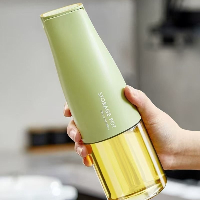 Sticla de Ulei cu Inchidere Automata, Dispenser pentru Lichide de Bucatarie, Recipient din Sticla si Plastic, 550 ml, 23.7 x 7.25 cm, Verde
