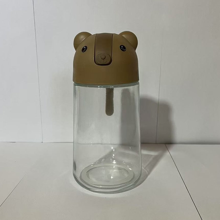 Sticla pentru Ulei si Otet, Model Ursulet, Recipient din Sticla cu Inchidere si Deschidere Automata, Anti-Scurgere, Gura Larga de Umplere, 630 ml, Maro