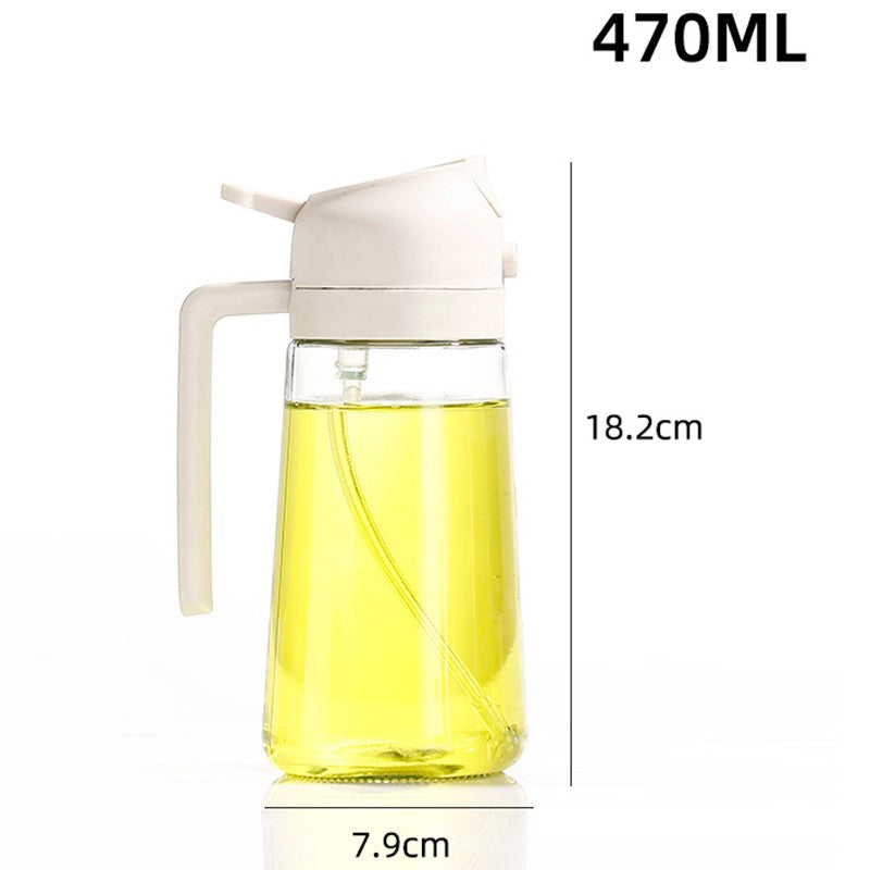 Recipient Ulei 2 in 1, Functie Spray si Turnare, Dozator Anti-Scurgere pentru Gatit si Salate, Sticla si Plastic, 470 ml, Alb