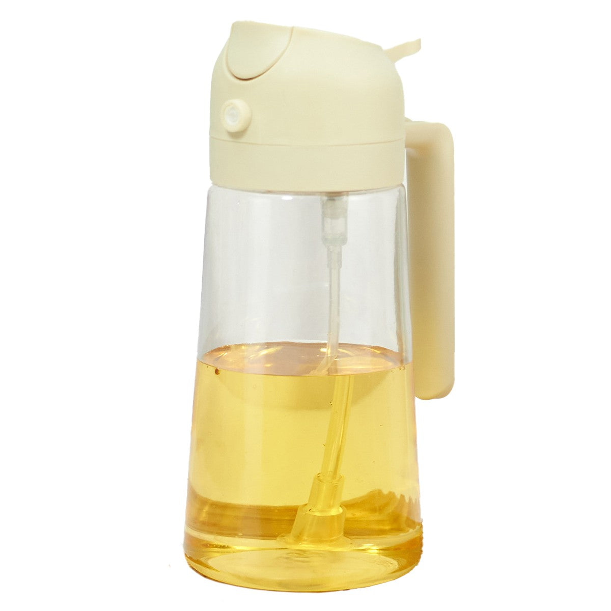 Recipient Ulei 2 in 1, Functie Spray si Turnare, Dozator Anti-Scurgere pentru Gatit si Salate, Sticla si Plastic, 470 ml, Alb