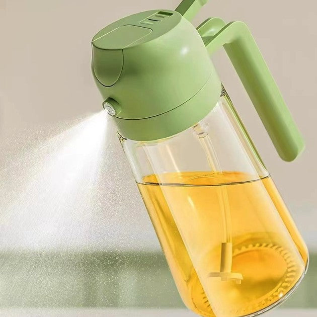 Recipient Ulei 2 In 1, Pulverizator Spray Si Turnare Controlata, Dozator Din Sticla Fara Scurgere, 470 ml, Verde