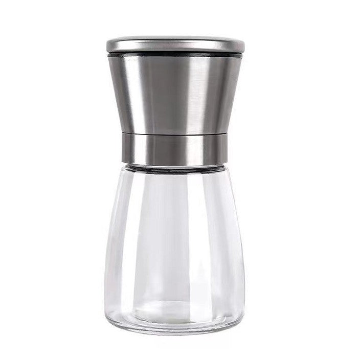 Rasnita Manuala pentru Piper, Sare si Cafea, Mecanism de Macinare Reglabil, Corp din Sticla cu Capac din Otel Inoxidabil, 180 ml, 13.5 x 6.5 cm, Transparenta