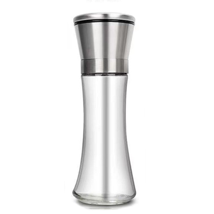Rasnita Manuala pentru Piper, Sare si Cafea, Mecanism de Macinare Reglabil, Sticla si Otel Inoxidabil, 19.5 x 6.4 cm, Volum 200 ml, Argintiu Transparent