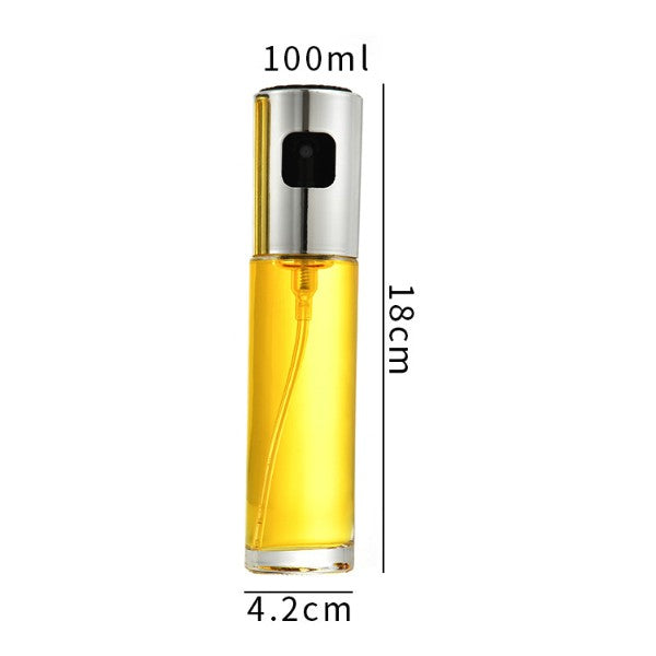 Pulverizator Ulei si Otet pentru Gatit, Spray pentru Gratar cu Gradatii, Recipient din Sticla si Inox, 18 x 4.2 cm, 100 ml, Transparent cu Argintiu