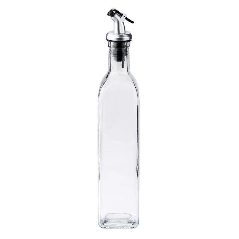 Sticla Ulei si Otet, Recipient pentru Lichide de Bucatarie, Capac Dozator Inox cu Sistem Anti-Picurare, Sticla Transparenta, 500 ml, 30 x 6 cm