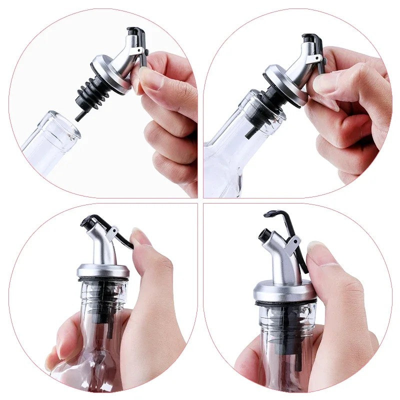Sticla Ulei si Otet, Recipient pentru Lichide de Bucatarie, Capac Dozator Inox cu Sistem Anti-Picurare, Sticla Transparenta, 500 ml, 30 x 6 cm