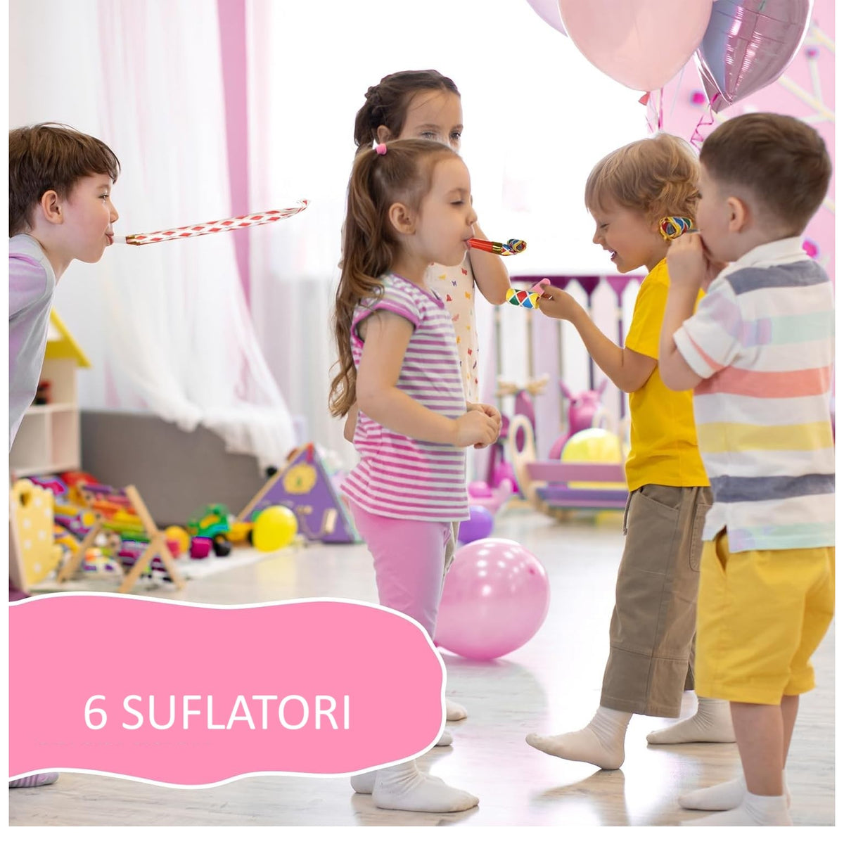 Set 6 Suflatori De Petrecere, Colectia La Multi Ani Cu Buline Colorate, Accesorii Aniversare Din Carton Si Plastic, Multicolor, 19 x 11 cm, 6 Bucati