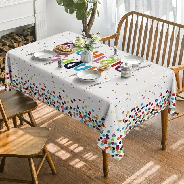 Fata de Masa Dreptunghiulara, Colectia La Multi Ani, Imprimeu Buline Festive, Material Plastic PE Impermeabil, Multicolor, 137 x 274 cm