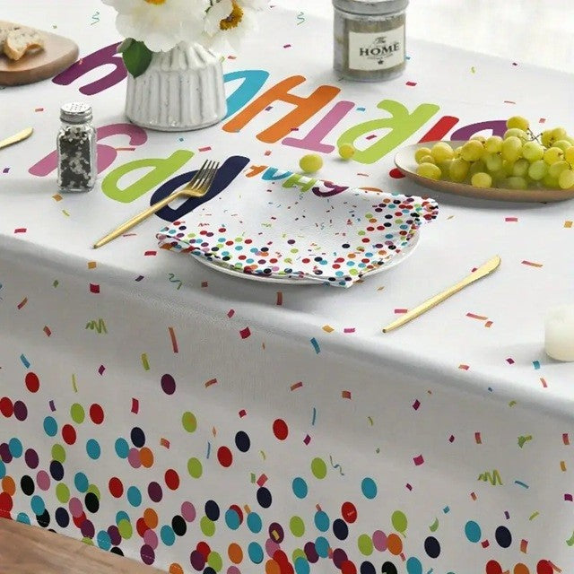 Fata de Masa Dreptunghiulara, Colectia La Multi Ani, Imprimeu Buline Festive, Material Plastic PE Impermeabil, Multicolor, 137 x 274 cm