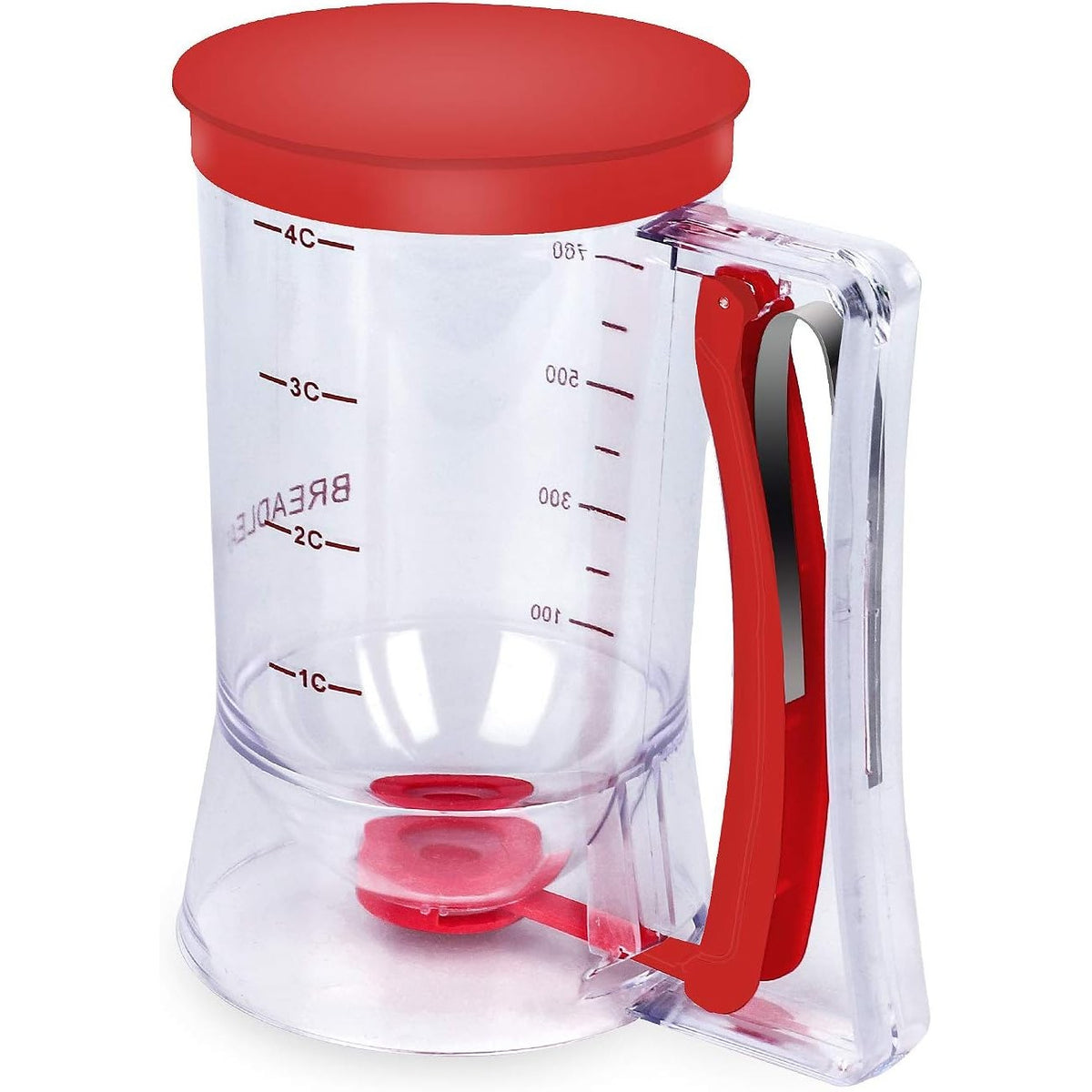 Dispenser Aluat pentru Clătite și Brioșe, Dozator cu Mâner Ergonomic și Arc, Plastic Alimentar PP, 900 ml, 18.5 x 11 cm, Roșu