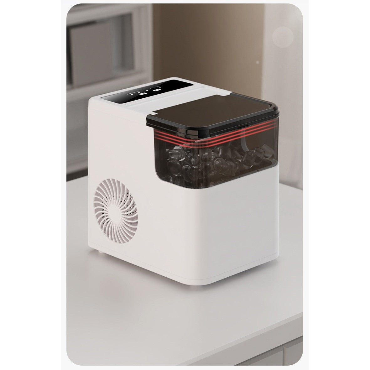 Mașină de Făcut Gheață Portabilă, Capacitate 12 kg/24h, Producție Rapidă, 2 Dimensiuni Cuburi, Oprire Automată, 165W, ABS, 39 x 23 x 28 cm, Alb, 500 g