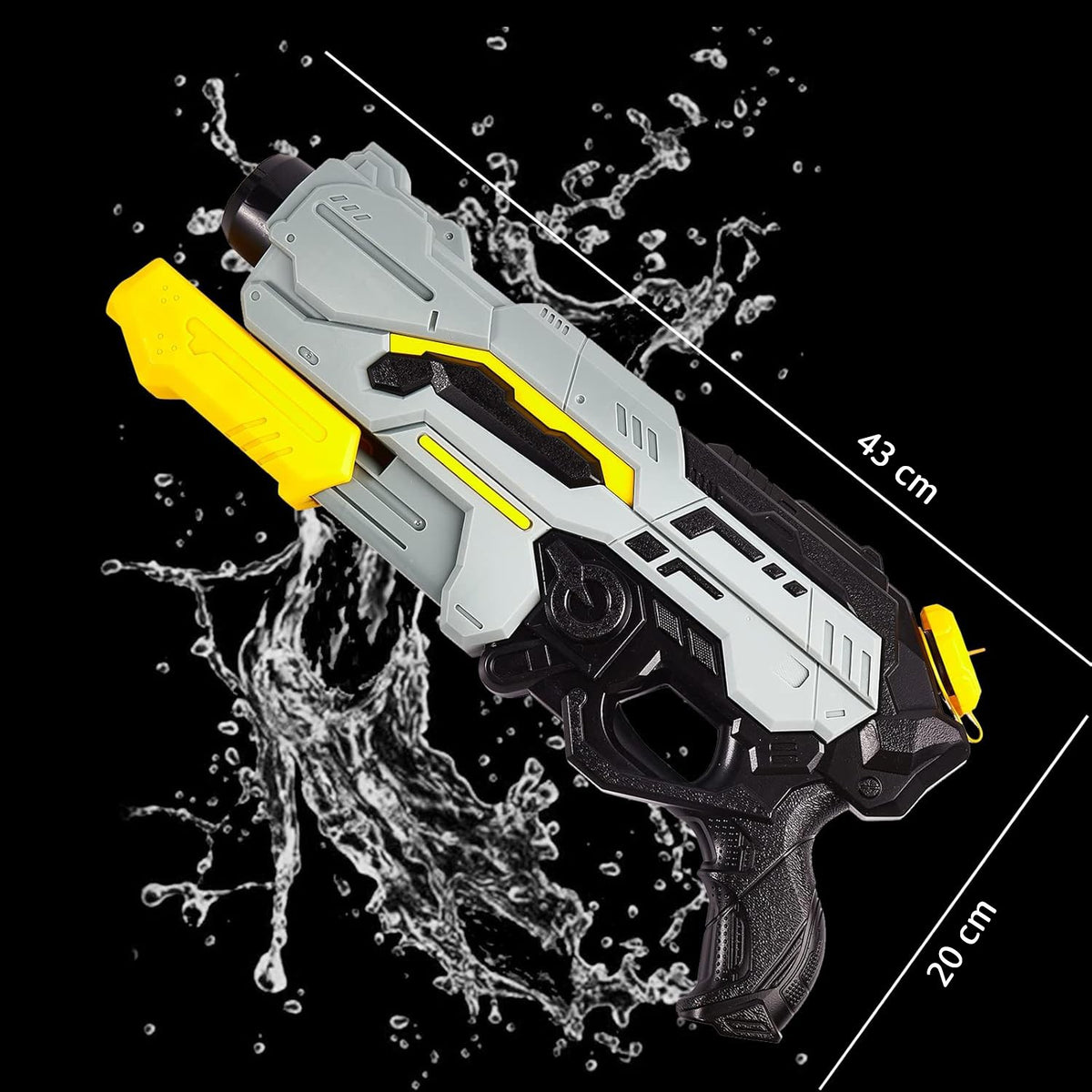 Pistol cu Apa de Inalta Presiune pentru Copii, Jucarie Blaster cu Jet Puternic si Rezervor Mare, Plastic Rezistent, 1.5 L, 43 x 20 x 4 cm, Negru/Gri