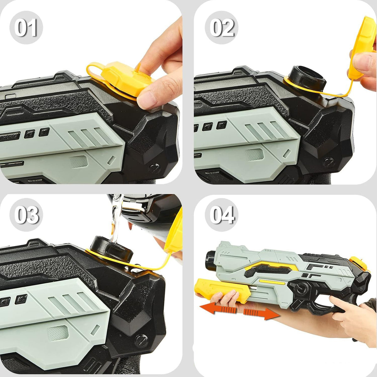 Pistol cu Apa de Inalta Presiune pentru Copii, Jucarie Blaster cu Jet Puternic si Rezervor Mare, Plastic Rezistent, 1.5 L, 43 x 20 x 4 cm, Negru/Gri