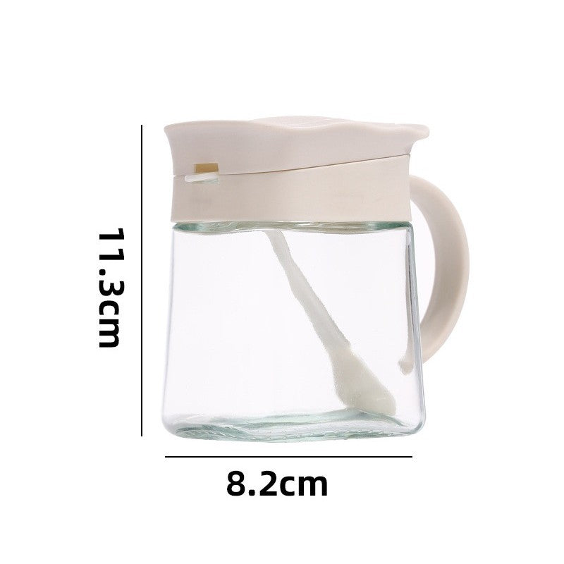 Recipient Condimente cu Mâner și Linguriță, Borcan pentru Depozitare Sare sau Piper, Capac Ondulat, Sticlă, 180 ml, 11.3 x 8.2 cm, Alb